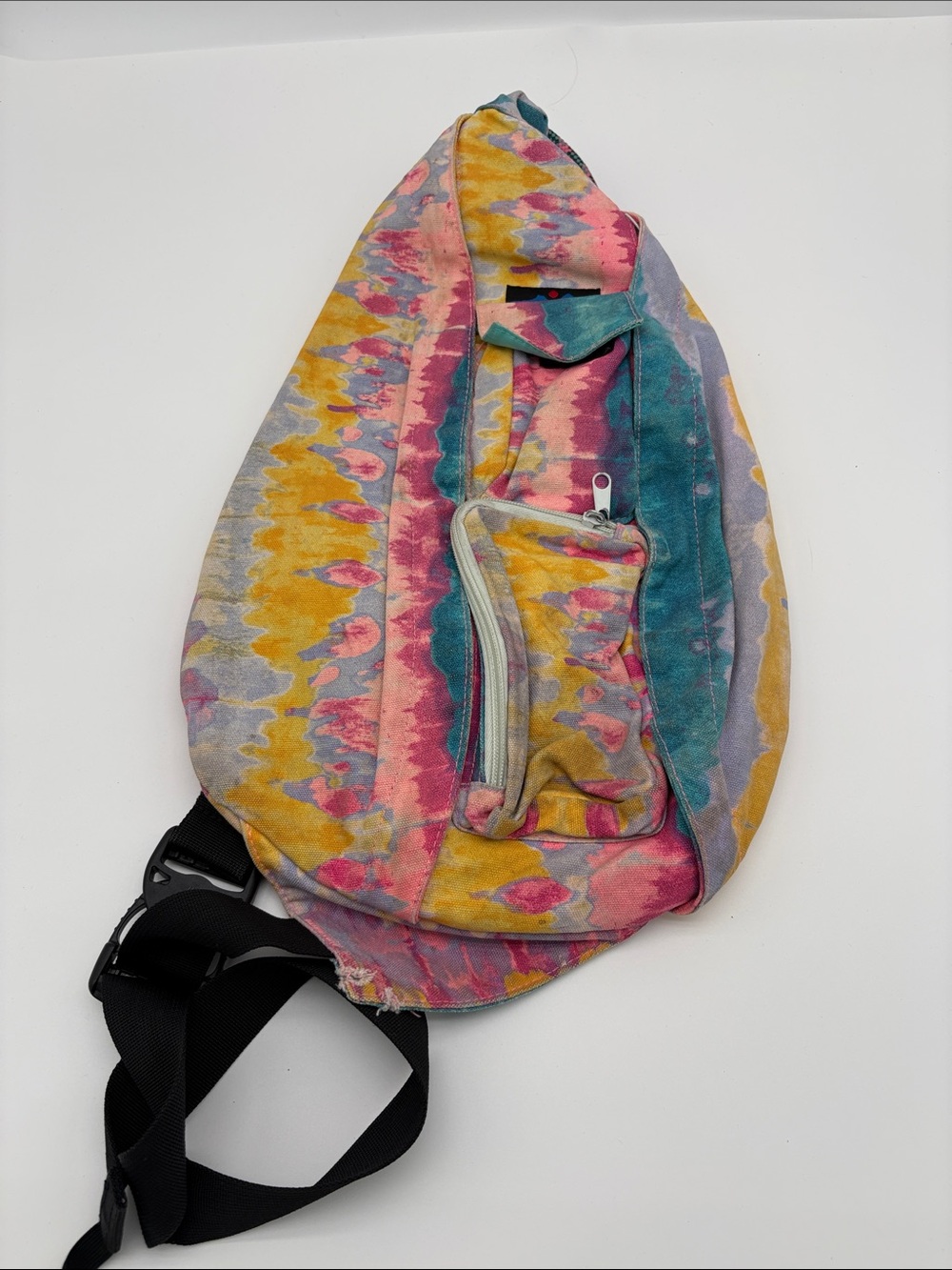 Kavu Pink Yellow Tie Dye Rope Sling Travel Cotton Bag BLEMISH